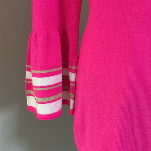 Lilly Pulitzer Callee Sweater Pink Flounce Ruffle Sleeve Gold Buttons Crewneck M - Picture 5 of 13